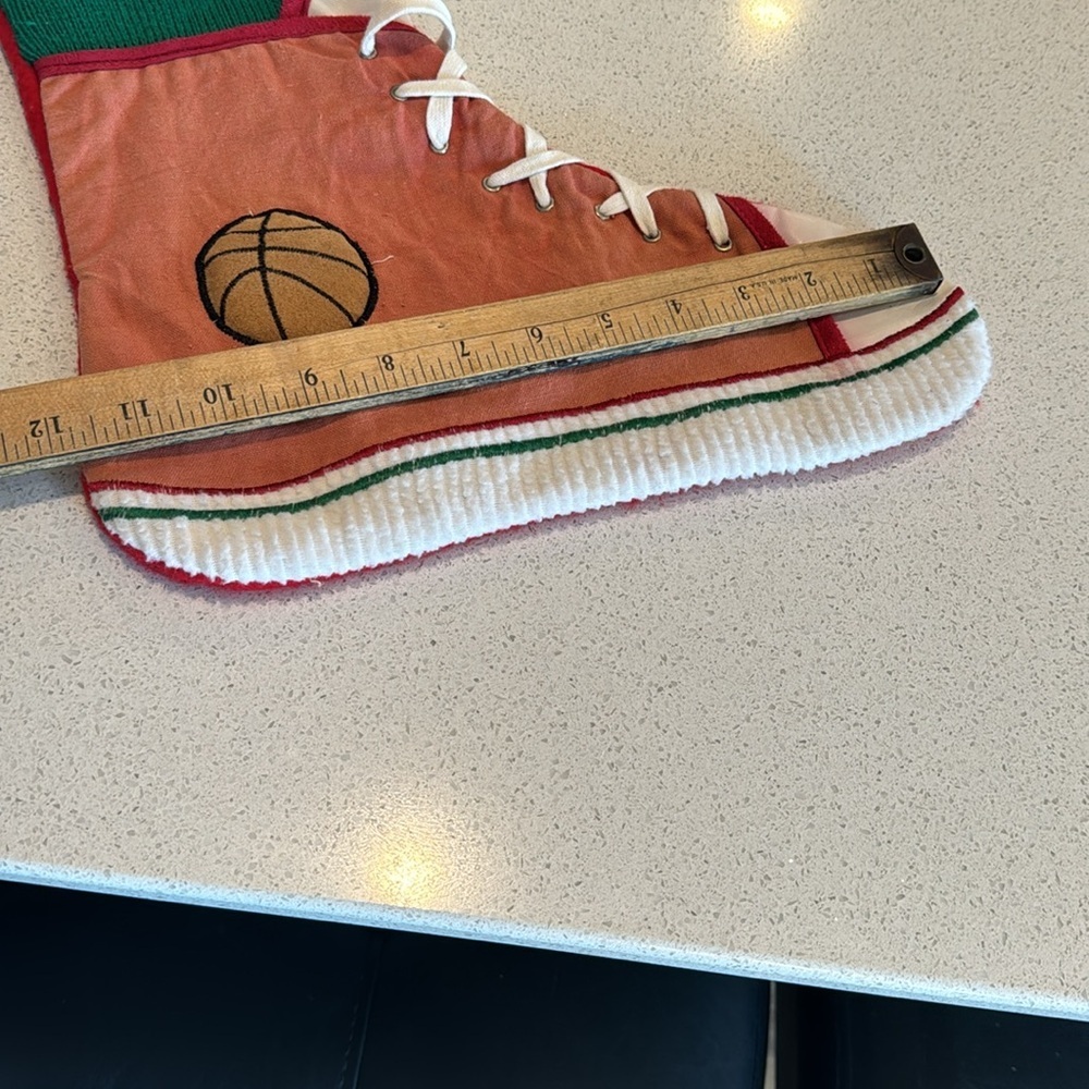 vintage basketball high top shoe christmas stocking with shoe lace green sock - Picture 8 of 9